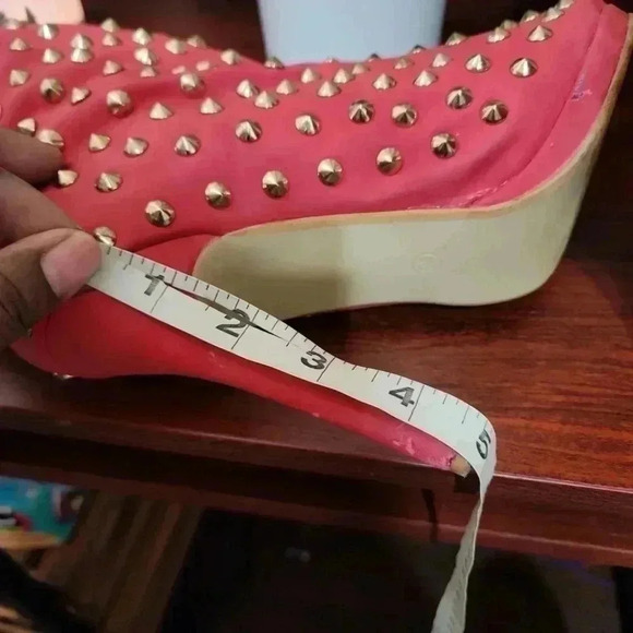 Studded red Peep toe booties.  Size 10 - Picture 6 of 11